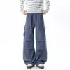 Novas Calças Casuais Masculinas de Cor Sólida, Perna Reta, Bolsos Múltiplos, Estilo Relaxado, Calças Longas