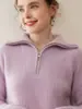 Suéter 100% Cachemir para Mujer, Otoño e Invierno Engrosado Suéter de Cachemir Puro con Media Cremallera de Cuello Alto, Suéter Base de Punto Holgado Talla Grande