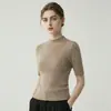Suéter base para mujer, lavable a máquina, sin costuras, cuello medio alto, manga corta, corte ajustado, delgado, tipo playera de punto, tejido