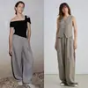Recomendación PrincipalYuran 26 Nuevo Estilo Otoño Temprano Lino Lavado a la Piedra Bambú Tencel Cintura Elástica Pantalones de Aire Largos hasta el Suelo