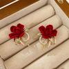 Nuevos pendientes de botón de flor de terciopelo color vino tinto para Otoño e Invierno, diseño de nicho femenino, pendientes de temperamento de alta calidad, versátiles, venta al por mayor