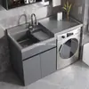 Gabinete para lavadora de balcón con fregadero integrado, tablas de lavar altas y bajas, combinación de lavadora de tambor, fregadero compañero tipo panal