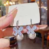 Pendientes de Moda de Aguja de Plata 925 con Cubos de Perla de Venta Caliente Pendientes Dulces de Nicho de Gama Alta Pendientes de Diseño Exquisito