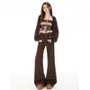 Jeans acampanados de color marrón Maillard estilo americano para mujer, de tiro alto, favorecedores y adelgazantes, versátiles, pantalones de campana hasta el suelo para primavera y otoño