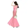 Estilo Nuevo Primavera y Verano, Elegante y Atractivo Vestido de Cola de Pez Ajustado de Manga Corta con Falda Larga