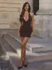 Ins Vestido bandeau sin espalda de ajuste ceñido de color sólido, nuevo, estilo europeo, correa de espina de pescado de Amazon