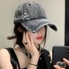 Gorra de Béisbol de Mezclilla Lavada Vieja Bordada para Mujer Estilo Americano Vintage Borde Roto con Agujeros Gorra de Copa Suave Ala Ancha Cara Pequeña