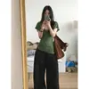 Camiseta de Manga Corta Ajustada con Cuello en V, Estilo Americano de Marca de Moda para Mujer, Top Casual Versátil y Elegante para Verano