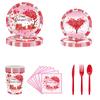 Vajilla para fiesta temática de árbol de amor de San Valentín, plato de papel desechable, servilleta, vaso de papel, cuchillo, tenedor, cuchara, suministros de decoración para fiesta
