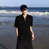 Camiseta de Manga Corta con Hombros Acolchados y Media Cremallera para Hombre, Estilo Verano, Fresca y Elegante, Sensación de Alta Calidad, Corte Holgado, Camiseta Cleanfit