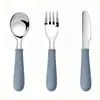Talheres Treinamento Alimentação Complementar para Bebês Aço Inoxidável 316 Cabo de Silicone Crianças Aprendendo a Comer Conjunto Faca Garfo Colher