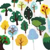 Enchufe para Pastel de Cumpleaños de Árbol del Bosque Verde Azul Amarillo Fieltro Árbol Mori Decoración para Hornear Tarjeta de Mesa de Postre