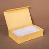 Caja de Regalo Dorada con Sello Dorado de Flor de Loto Estilo Chino, Forma Rectangular Larga, para Cordyceps, Ginseng Americano y Té, Caja Vacía Personalizable