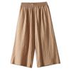 Verão 2026 Novas Calças de Perna Larga Emagrecedoras Soltas Artísticas Casuais Calças Cropped Retrô de Algodão e Linho Estilo Simples Cor Sólida