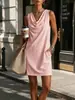 2026 Nuevo Verano Europeo y Americano Transfronterizo Estación Independiente de Amazon Color Sólido para Mujer Vestido Holgado sin Mangas con Cuello de Columpio