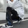 Calça Jeans Reta Preta Masculina Solta Outono Estilo Coreano Tendência Calças ins Marca Popular Costura Hip-Hop Calças de Ladrão Bonitas