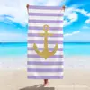 Toalla de Playa de Microfibra con Rayas y Anclas Simple, Toalla de Playa de Secado Rápido y Absorbente de Agua, Toalla de Baño, Toalla de Playa de Envío Transfronterizo