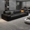 Sofá Vaca Negra Grande, sala de estar moderna minimalista italiana, tela resistente a los arañazos de gato, sofá de látex recto en forma de bloque para alquiler de apartamento