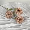 Flores de Rosa Artificiales, 3 Cabezas, Rosas Cappuccino, Flores Artificiales para Salón de Bodas, Accesorios de Decoración de Escena, Flores Falsas