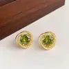 Pendientes de Plata de Ley S925 con Cierre de Hebilla Estilo Francés Retro, Brillantes con Diamantes Color Verde Oliva para Mujer, Pendientes de Lujo Ligero de Gama Alta con un Aspecto Versátil y Elegante