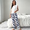 Conjunto de Pijama de Verano sin Mangas para Mujer y Pantalones Largos Transfronterizo Europeo y Americano, Ropa de Casa con Estampado de Corazones de Seda de Leche