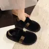 Zapatos planos de pelo estilo francés para mujer, para uso exterior en otoño e invierno, nuevos zapatos Mary Jane peludos sin cordones 2026, zapatos de algodón reversibles y con forro polar