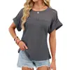 Amazon Exportación Transfronteriza Europea y Americana Nueva Ronda de Primavera y Verano Camiseta de Manga Corta Holgada de Encaje Cuello Redondo Tops para Mujer