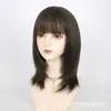 Peluca para Mujer Estilo Japonés Coreano de Longitud Media Recta con Flequillo Color Marrón Frío Capas Longitud Clavícula Peluca de Fibra Química de Seda de Alta Temperatura