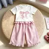 Conjunto de Verano para Niñas con Lazo Nuevo Estilo Callejero con Volantes Ropa Infantil Atractivo Conjunto de Dos Piezas Elegante para Bebé Niña