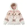 Chaqueta de Algodón con Capucha y Bolsillo de Parche de Pata de Perro de Felpa Estilo Retro Americano para Mujer, Abrigo de Algodón Versátil Grueso de Invierno Holgado Estilo Fair Isle
