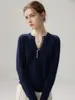 Estilo Minimalista de Lujo Ligero Otoño/Invierno Nueva Moda Cachemir Cuello V Amplio Botones Tejido Suéter Base Delgado para Mujer