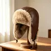 Sombrero Lei Feng impermeable y cálido de cuero para adultos, sombrero para hombre para ciclismo y esquí al aire libre con forro polar, sombrero para mujer que cubre las orejas