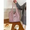 Bolsa de Lona Doble Cara Estampado Leopardo Rosa Estilo Coreano Gran Capacidad Bolsa de Mano para Salir y Viajar Estilo Perezoso Sensación Relajada Bolso de Hombro Único