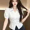 Camisa Amarilla de Manga Corta Estilo Dulce Francés para Mujer 2026 Nuevo Llegado de Verano Ceñida a la Cintura Adelgazante Top Versátil