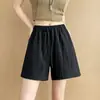 Shorts de Linho Branco para Mulheres, Estilo Fino de Verão, Novo Estilo Casual Old Money 2026, Calças de Cinco Pontos Outerwear de Perna Larga de Algodão Linho Tencel