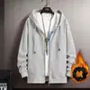 Suéter com Capuz Masculino Outono e Inverno Cardigã com Zíper tamanho grande Cor Sólida Solto Moletom Fashionável com forro de fleece Jaqueta Quente