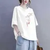 Camiseta de Manga Curta Estilo Chinês Novo para Comércio Exterior Transfronteiriço, Blusa Solta Plus Size para Mulheres Curvilíneas, Esconde a Barriga, Efeito Emagrecedor