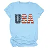 Amazon eBay site independente moda casual feminina bandeira dos EUA letra gola redonda manga curta camiseta camisa base para comércio exterior