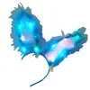 Nueva diadema luminosa de orejas de conejo con plumas para el pelo, accesorio para el pelo de concierto en lugar escénico, diadema de actuación, suministro para mercado nocturno, venta al por mayor