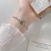 Pulsera de Plata S925 Nalan Estilo Chino Nuevo Incrustada con Jade Africano y Circonita Hebilla de Paz Hoja de Bambú con S8859