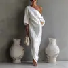2026 Moda Femenina Nueva de Primavera y Verano Transfronteriza Europea y Americana Vestido Largo de Manga Larga Hombros Descubiertos Vestido Pullover de Cintura Media