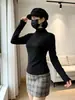 Camiseta Base de Cuello Medio para Mujer, Ropa Exterior de Moda Ajustada para Otoño e Invierno, Camiseta de Manga Larga para Niñas