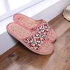 Zapatillas pequeñas de lino floral, zapatillas de estera de ratán y paja, zapatillas de interior para pareja, zapatillas de casa para invitados, zapatillas abiertas de suelo de madera