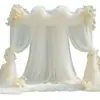 Dropshipping Internacional Cortina de Gaze Branca com Malha Decoração de Cenário para Festa de Casamento ao Ar Livre Fundo Arco de Casamento Cortina