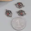 Prata de lei 925 anel duplo preto tinta acessórios florzinha vintage DIY acessórios feitos à mão pulseira de corda trançada material para colar