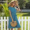 2024 Nueva Explosión Europea y Americana para Mujer Transfronteriza Amazon Francés Retro Ola de Puntos Falda Plisada con Cordones vestido