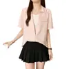 Camisa de Manga Corta Patchwork Falso de Dos Piezas Talla Grande para Mujer Estilo Verano 2026 Estilo Francés Delgado Versátil Blusa Top