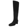 Botas apiladas de gamuza para mujer, botas altas de tubo largo, nuevo estilo coreano de otoño e invierno, punta redonda, tacón medio grueso, botas hasta la rodilla para mujer