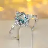 Anillo Rectangular Biselado de Plata de Ley Hueca Color Azul Claro Marino, Estilo Princesa Fresco y Dulce, Versátil para Mejores Amigas y Novias