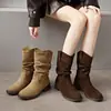 Botines Western de Cowboy Melard para Mujer, Tacón Grueso Punta Redonda Botines Cortos, Moda Nueva Otoño/Invierno 2026 Botas Apiladas Plisadas